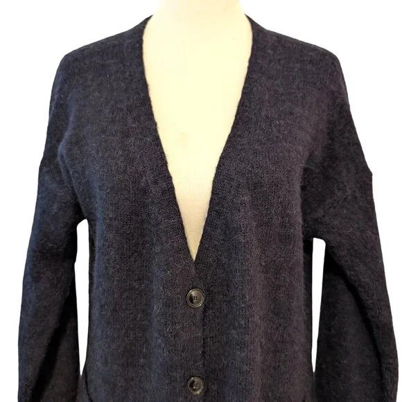 Massimo Dutti Womens Size S Blue Alpaca Wool Cashmere Blend Oversized Cardigan - Picture 4 of 12